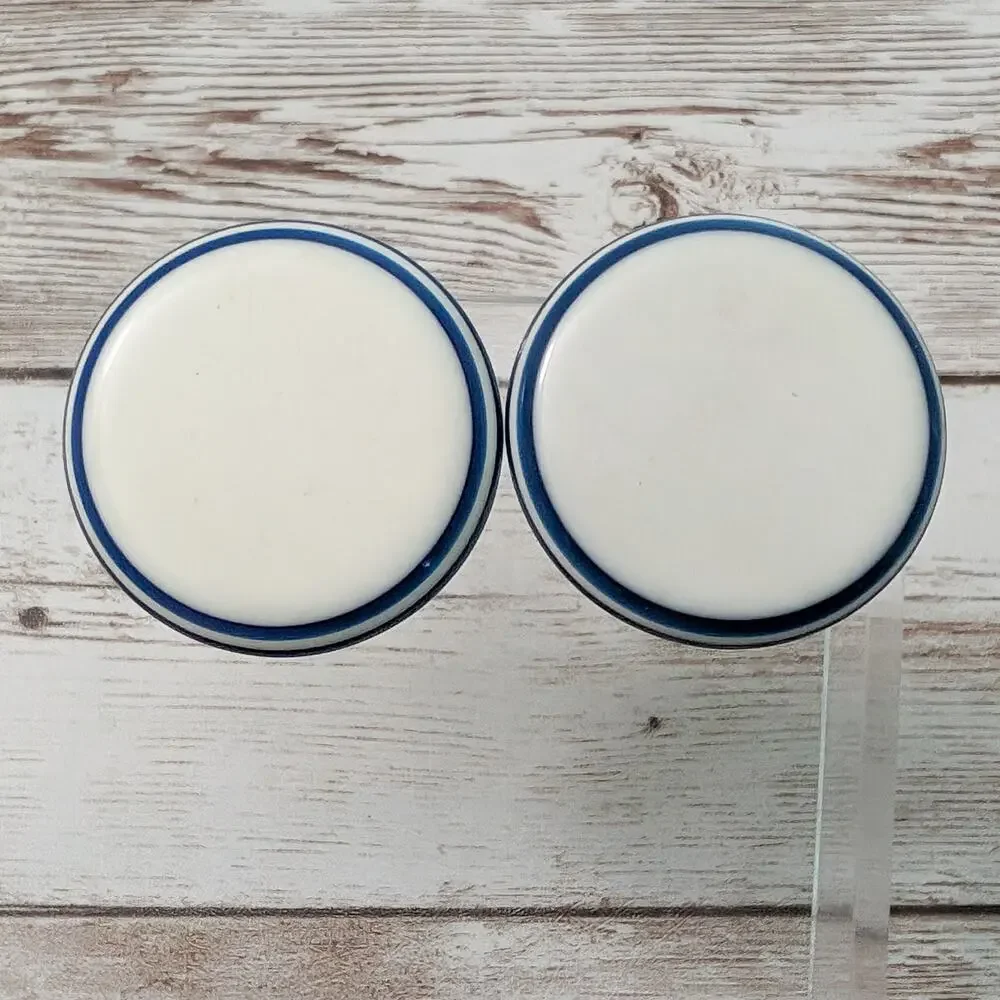 Vintage Clip On Earrings Large Cream & Blue Statement Circle